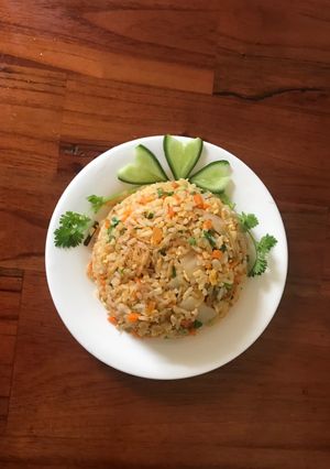 Hình của món Cơm rang kim chi ruốc khô.