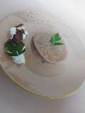 Open Whole Wheat Raviolo with Parsley Filigree, Mushrooms, and Ricotta