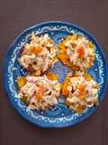 Patacones with Shredded Chicken and Hogao