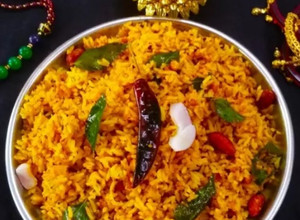 A picture of Puliyodharai Rice.