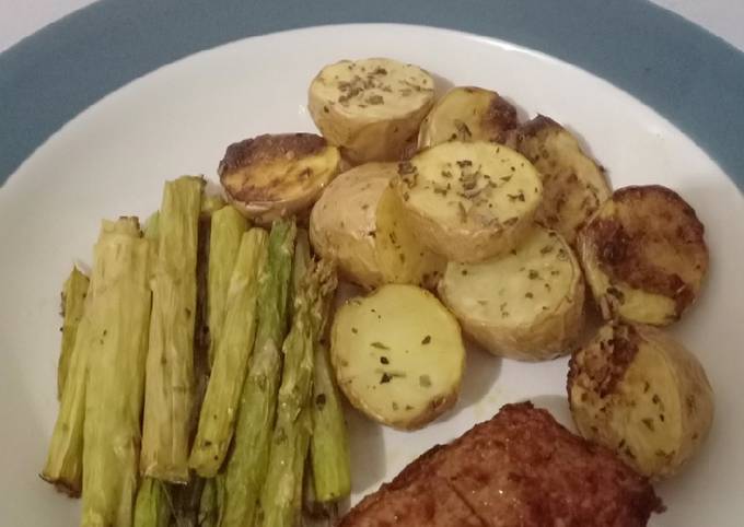 47. Roasted Asparagus, Honey Potato and Vegan Meat