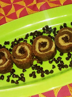 A picture of Chocolate vermicilli coconut swiss roll.