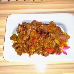 A picture of Gizzard and liver stir fry.