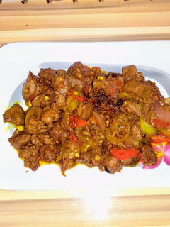 A picture of Gizzard and liver stir fry.