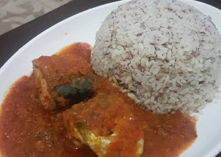 Titus fish stew and ofada rice