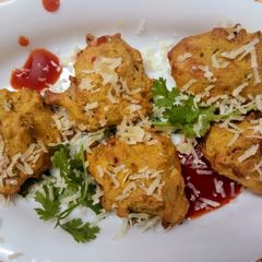 A picture of CHEESE  PAKORA  WITH  LEFT  OVER DAL  ON  AIR  FRYER.