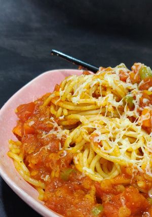 A picture of Lentil Bolognese (italian dish) - No Onion No Garlic.