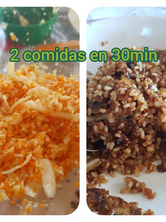 Una foto de Ensalada de col y arroz con setas