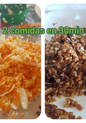 Una foto de Ensalada de col y arroz con setas