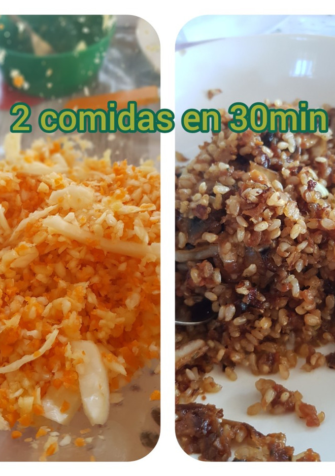 Una foto de Ensalada de col y arroz con setas