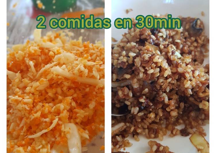 Ensalada de col y arroz con setas