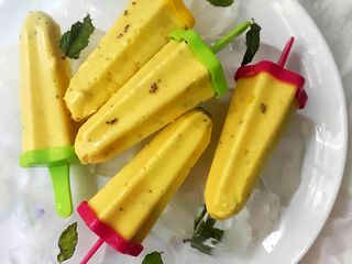 Mango, chia seeds, yogurt kulfi