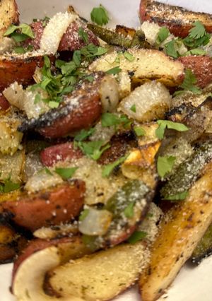 A picture of Greek Lemon Roasted Potatoes.