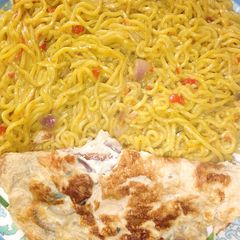 A picture of Indomie and fried egg.