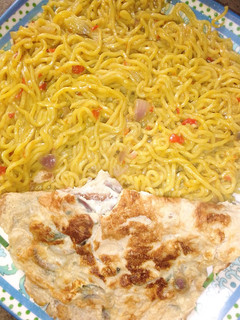 A picture of Indomie and fried egg.
