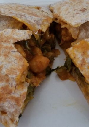 A picture of Trinidad inspired vegetarian roti.