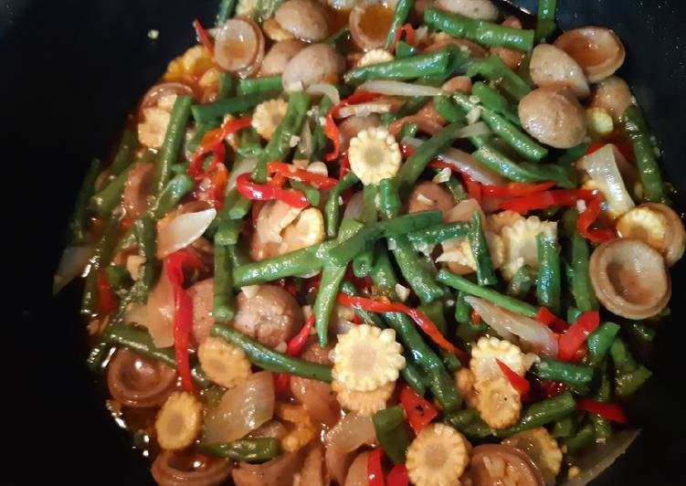 Resep Tumis Kacang Panjang dengan Sosis dan jagung muda (putren) Anti Gagal