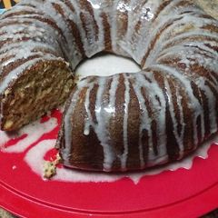 A picture of Banana Bundt Cake with Cinnamon Cream Cheese Glaze.