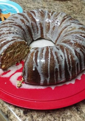 A picture of Banana Bundt Cake with Cinnamon Cream Cheese Glaze.