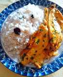 Filetes de pollo al tikka curry con arroz blanco al tikka masala