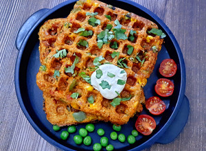 A picture of Eggless Savory Vermicelli Waffles.