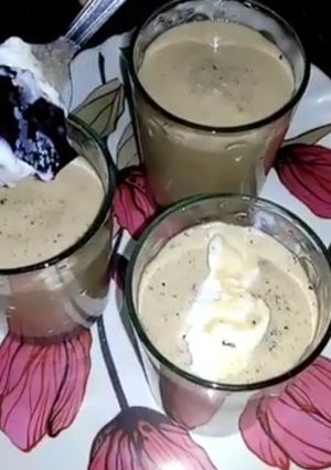 A picture of Vanilla Chocolate Ice cream Cold Coffee Using Coffee Creamer.
