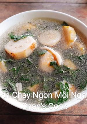 Hình của món Canh chuối nấu lá lốt chay.