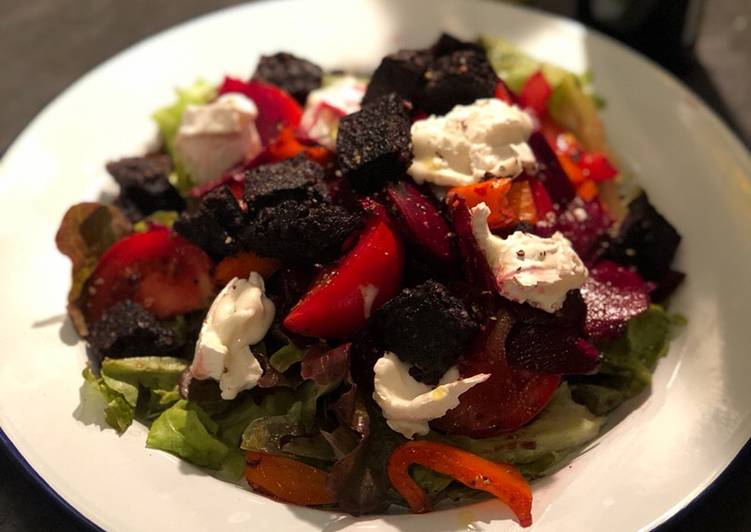 Step-by-Step Guide to Prepare Speedy Black pudding, goats cheese and beetroot salad 🥗 🐐