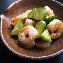 Cucumber & Prawns with Kimchi Flavoured Sauce A picture of Cucumber & Prawns with Kimchi Flavoured Sauce.