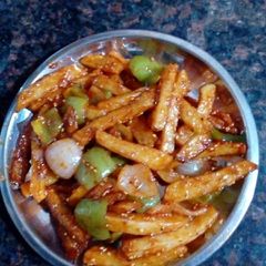 A picture of Chilli potato with piri piri sauce.