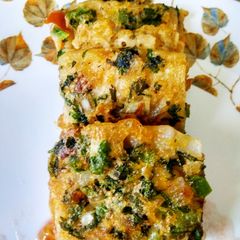 A picture of Egg less mini bread omelette.