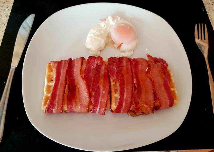 Steps to Prepare Homemade My Streaky Bacon wrapped Waffles with Maple Syrup. 😍