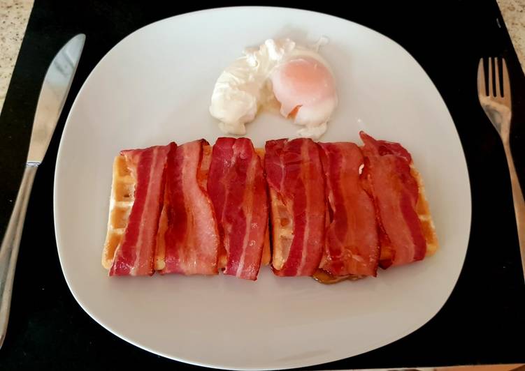 My Streaky Bacon wrapped Waffles with Maple Syrup. π