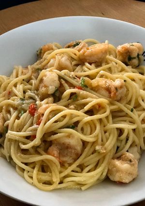 Una foto de Spaguetti de camarones 🍤