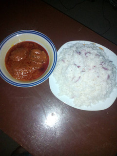 A picture of Rice and fish stew.