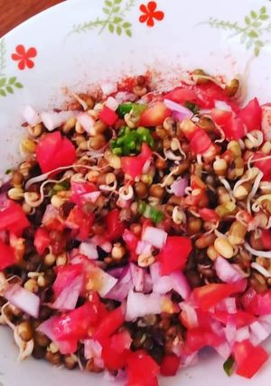 A picture of Moong dal sprout chat.