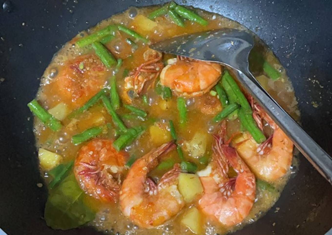 Udang kacang panjang kentang balado