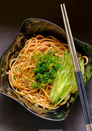 A picture of Spicy Garlic Soy Udon Noodles.