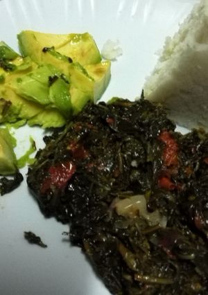 A picture of Managu served with Ugali and ova.