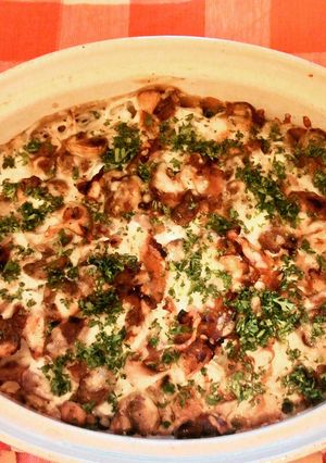 Foto resep Chicken, ham & mushroom baked rice