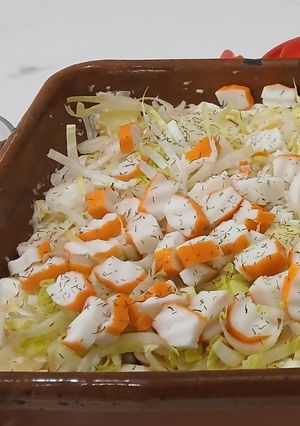 Una foto de Ensalada de Patata, Langostinos y Endivias
