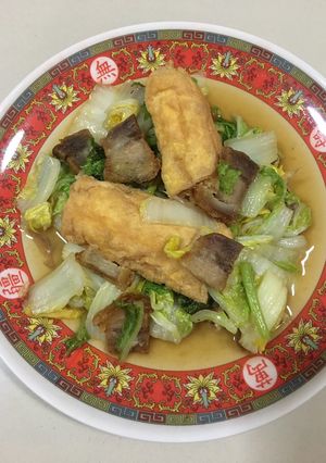 รูปของ “ผัดผักกาดขาวเต้าหู้ไข่หมูกรอบ”เฮงเฮงเฮง
