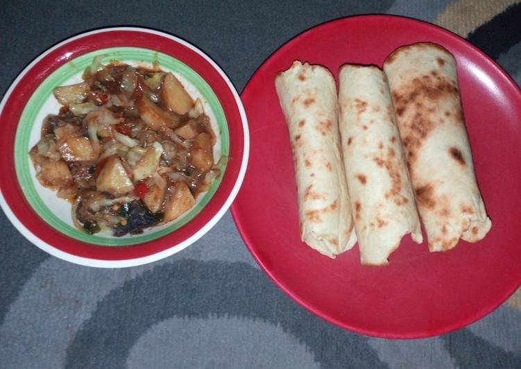 Roti with cabbage nd potatoe soup