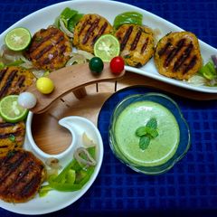 Dahi Chicken Kabab with a Yogurt Mint Coriander Dip A picture of Dahi Chicken Kabab with a Yogurt Mint Coriander Dip.