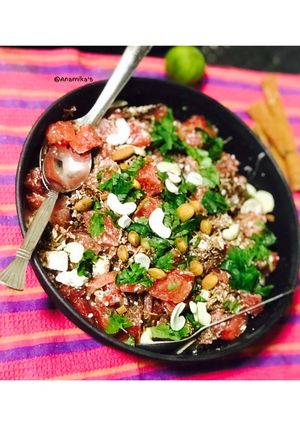A picture of Watermelon Olives & Feta Salad/Salsa: An Exotic Mediterranean Summer Cool...😎.