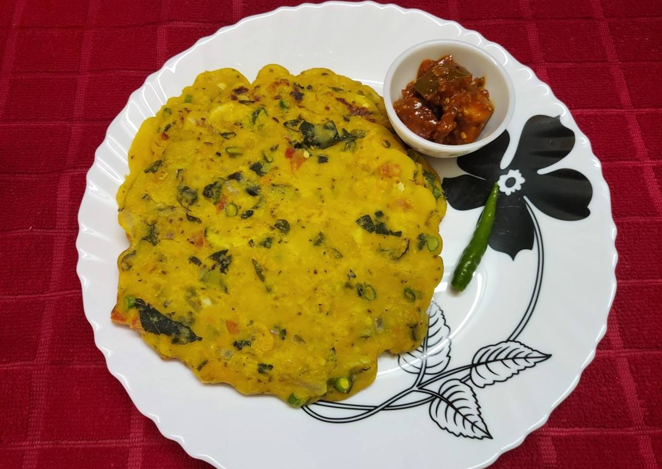 Besan,Rice Flour and Vegetable Cheela