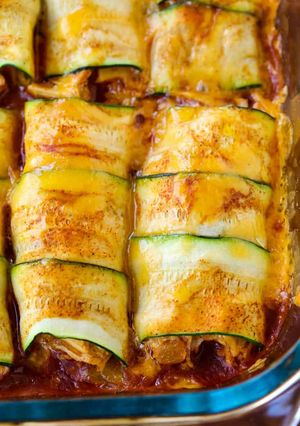 A picture of Zucchini Enchiladas.