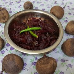 A picture of Kerala style beetroot pickle.
