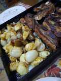 Papas al curry con carne al horno