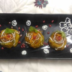 A picture of Rose shape Tikki with Mayo Deep from left over aloo matar Subji.
